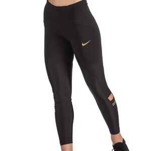 Nike Speed 7/8 Running Tights Black Gold Dri-Fit Leggings Size XS